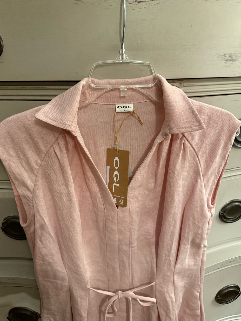 OGL Linen Blend Collared V-Neck Midi Dress S NWT - Picture 9 of 9